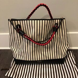 Henri Bendel Canvas Stripe Cabana Tote Black